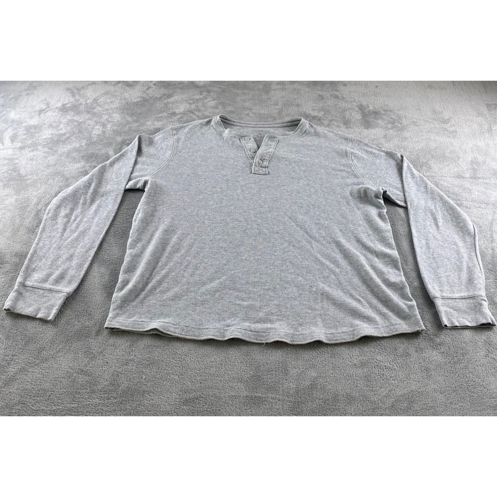 Sonoma Life + Style Womens Large Grey Waffle Knit Thermal Henley Long Sleeve Top